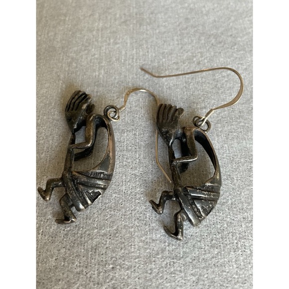 Vintage 925 Sterling Kokopeli Player Dangle Earrings Native American Southwester - Picture 5 of 5